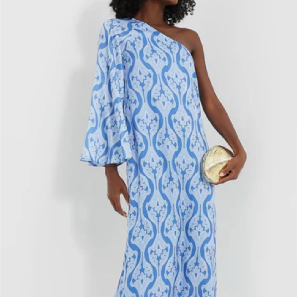 Blue and White Asymmetrical One-Shoulder Sundress